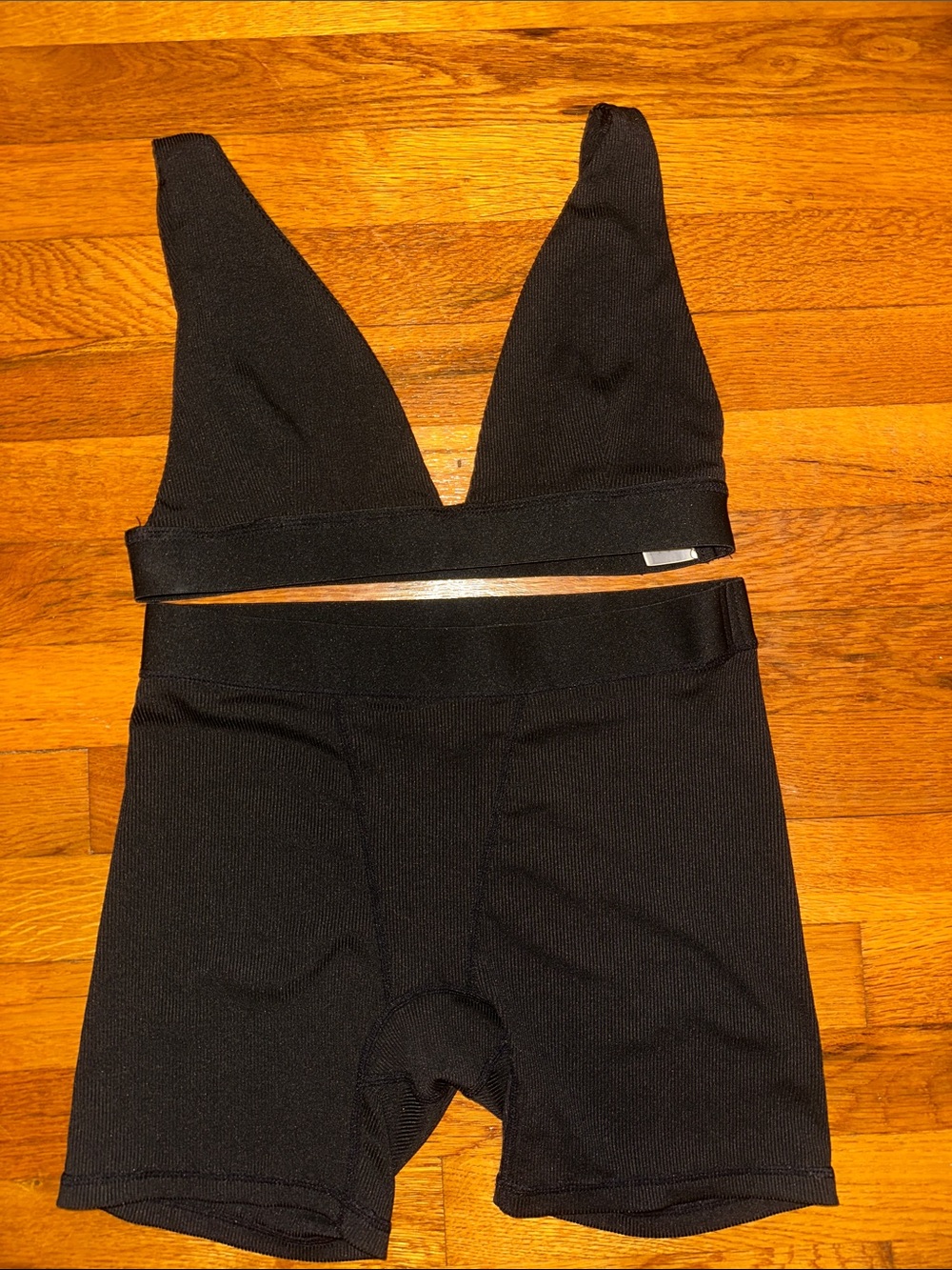 Black Ribbed Bralette and High-Waist Shorts Set - Women Intimates
